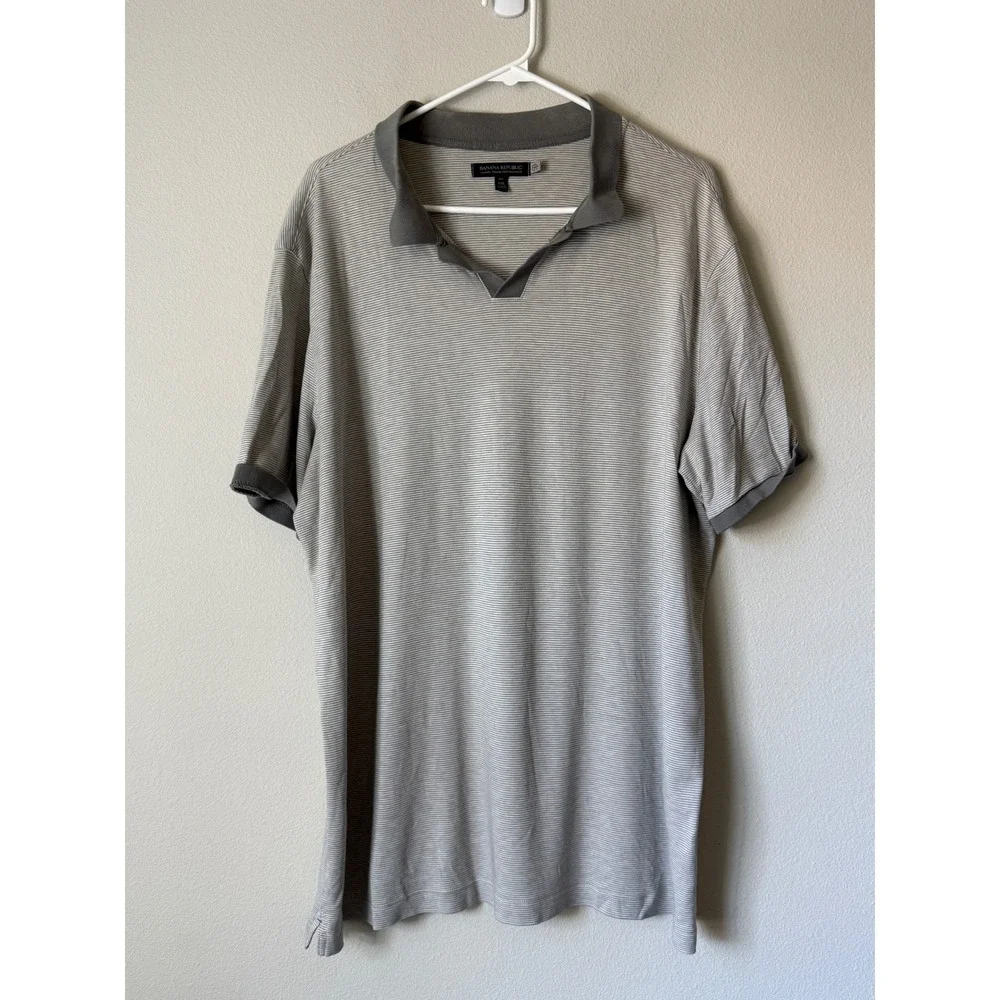 Banana Republic Luxury Touch Performance Polo Shirt XXL Tall Grey Stripe V-Neck